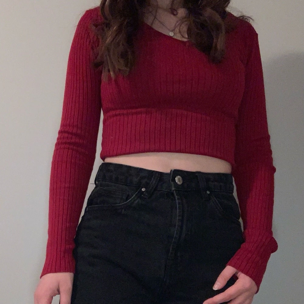 Red ribbed long sleeve